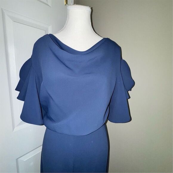 Badgley Mischka Women's Cowl Neck Flutter Sleeve Jumpsuit Navy Blue Size 4 - Picture 6 of 16
